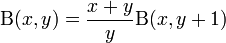 \Beta(x,y) = \frac{x+y}{y} \Beta(x,y+1)\,