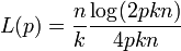 L(p) = \frac{n}{k}\frac{\log(2 pkn)}{4 pkn}