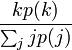 \frac{kp(k)}{\sum_j jp(j)}